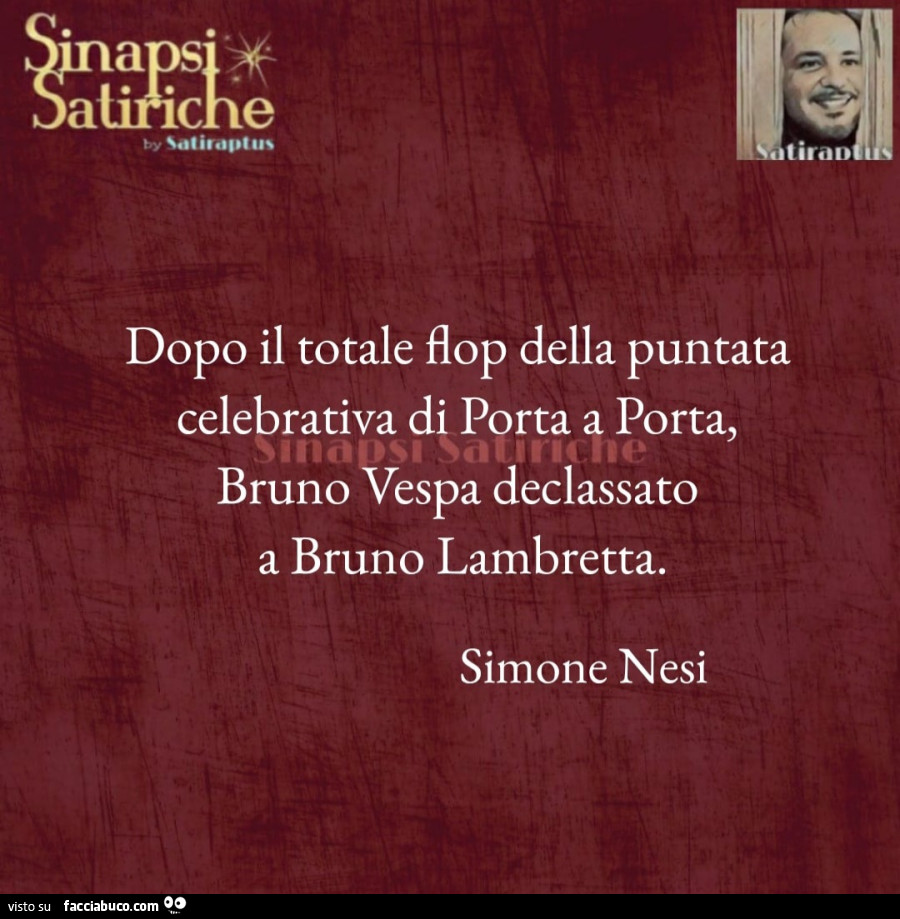 Dopo il totale flop della puntata celebrativa di porta a porta, bruno vespa declassato a bruno lambretta