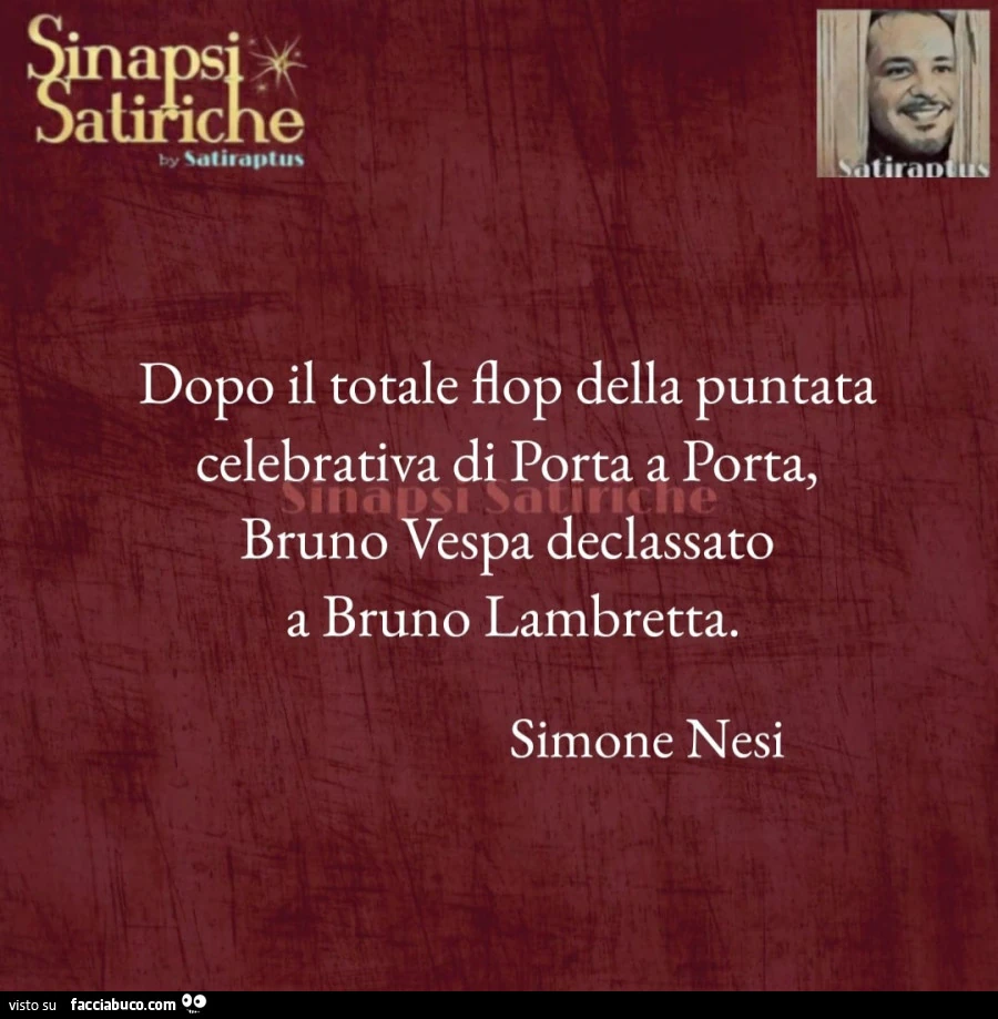 Dopo il totale flop della puntata celebrativa di porta a porta, bruno vespa declassato a bruno lambretta