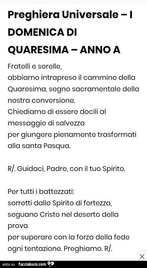 Preghiera universale, domenica di quaresima anno a