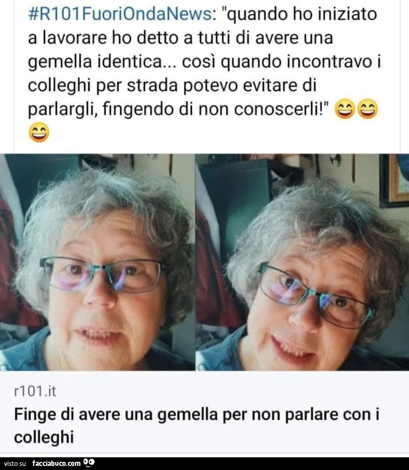 Finge di avere una gemella per non parlare con i colleghi