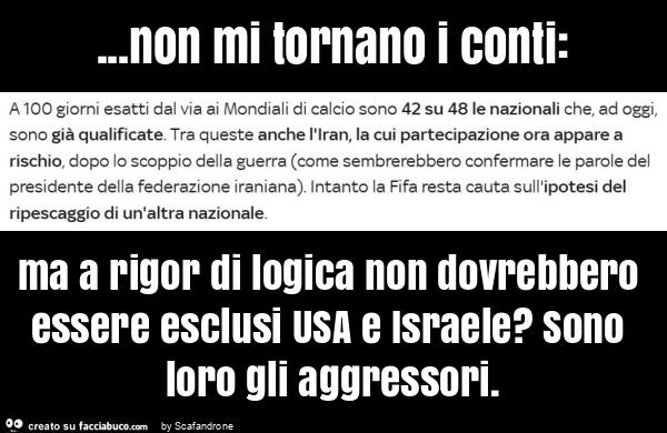 Non mi tornano i conti: ma a rigor di logica non dovrebbero essere esclusi usa e israele? Sono loro gli aggressori