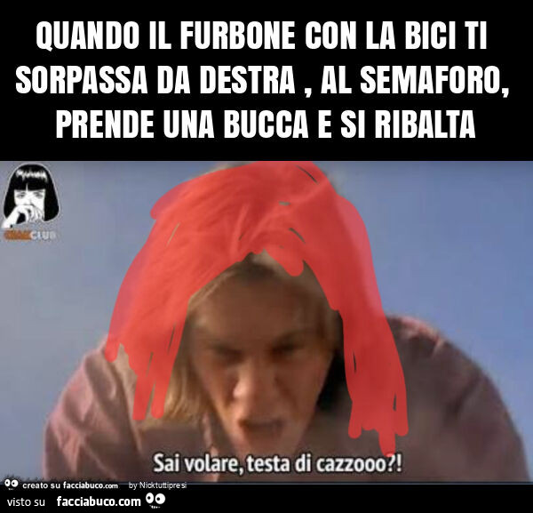 Quando il furbone con la bici ti sorpassa da destra, al semaforo, prende una bucca e si ribalta