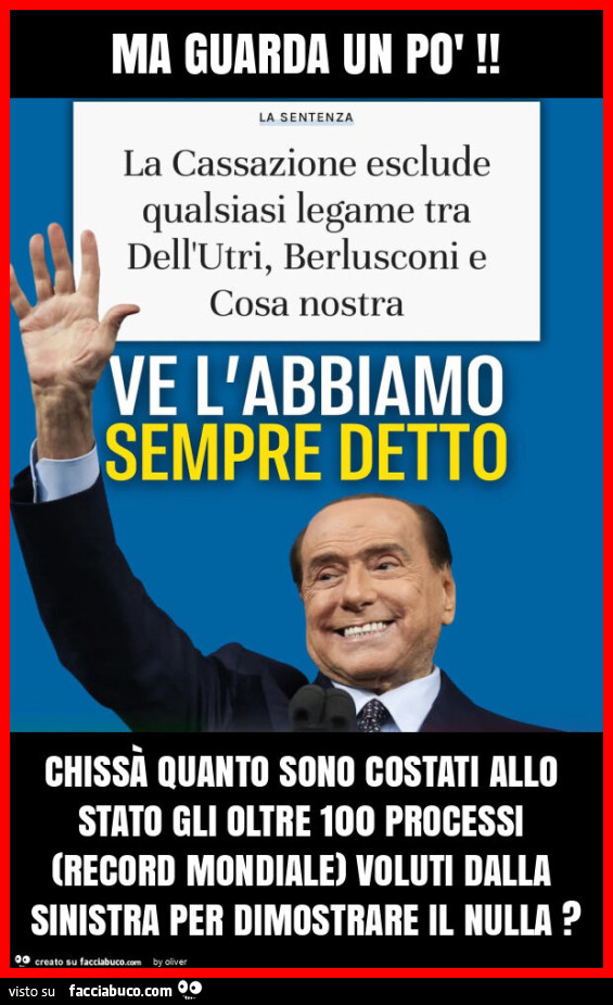 Ma guarda un po'! Chissà quanto sono costati allo stato gli oltre 100 processi (record mondiale) voluti dalla sinistra per dimostrare il nulla?